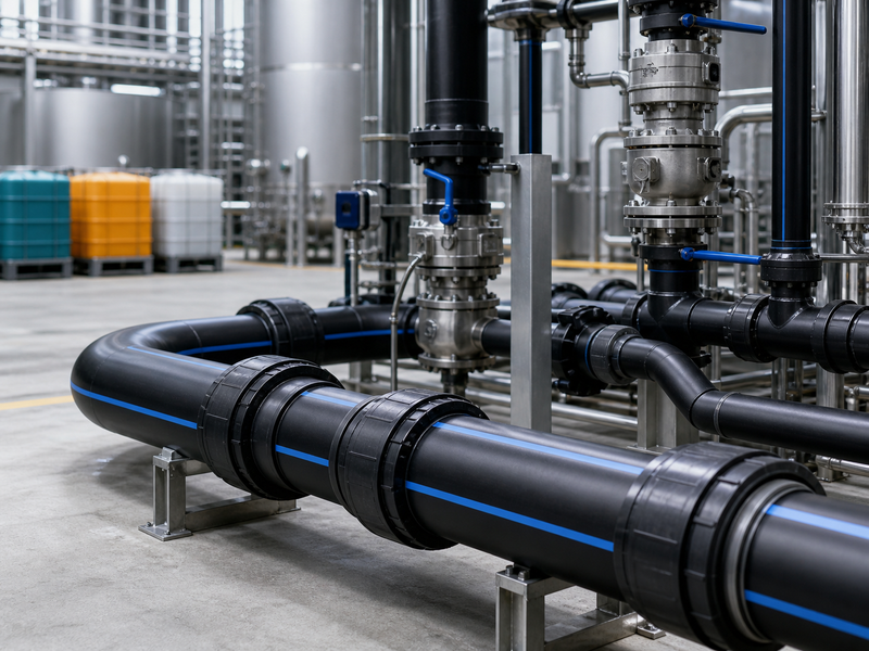 Tuberías HDPE en una planta industrial de procesamiento químico